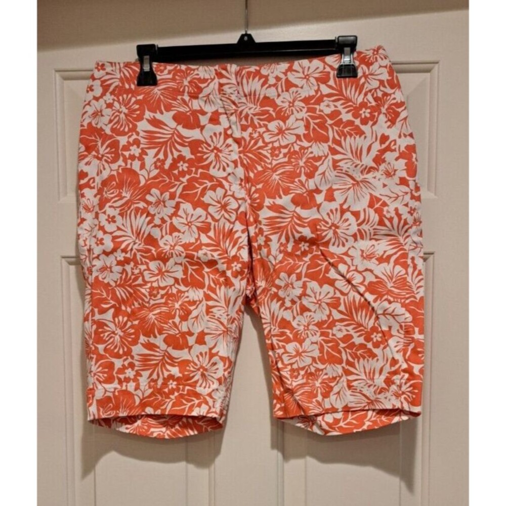 Palm Island Tropical Palm & Flower Printed Women's Floral Pink Shorts Size 8